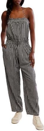 Free People Retro Heatwave Cotton Gingham Jumpsuit in Black Combo at Nordstrom Rack, Size X-Small