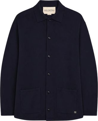 Valentino Vlogo Signature Wol Cardigan - Heren - Vesten - Blauw - M - Wol - Truien & Vesten