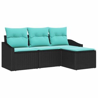 vidaXL Juego De Sof&aacute; Con Coj&iacute;n 4 Pcs Negro Rat&aacute;n Sint&eacute;tico Vidaxl