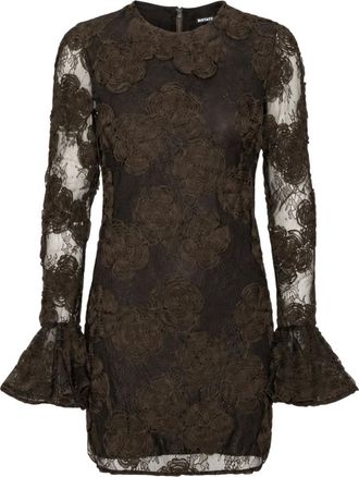Rotate Rotate Birger Christensen, Kleedjes, Dames, Bruin, XS, Polyester, 3D Bloem Mini Jurk