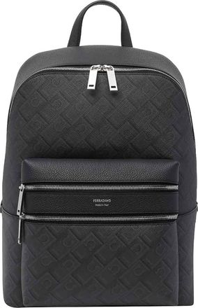 Ferragamo Black And Grey Embossed Gancini Backpack