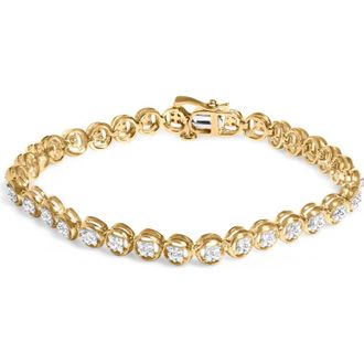 House of Brilliance Silver 1/10 Cttw Diamond Open Circle Wheel Link Tennis Bracelet in Yellow Gold Over Silver at Nordstrom