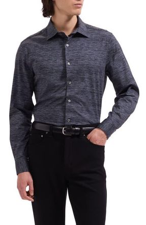Bugatchi James OoohCotton Space Dye Button-Up Shirt in Black at Nordstrom, Size Xxx-Large
