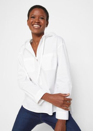 Bonprix Tunika BONPRIX, Damen, Gr. 38, wei&szlig;, Obermaterial: 100% Baumwolle, l&auml;ssig geschnitten, Tuniken Tunika, mit Kapuze, l&auml;ssig geschnitten, mit langem Arm