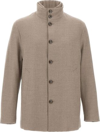 Montecore button high-neck coat - Neutrals