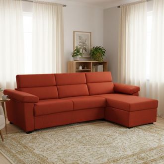 Dmora Sof&aacute; Cama Con Chaiselongue Tolle, Fundas Removibles, Almacenaje Hecho En Italia, Resistente Al Agua, Ajustable A Cama, 285x160 Cm Naranja