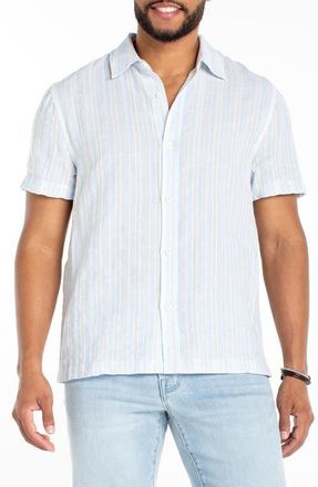 Liverpool L.A. Stripe Short Sleeve Button-Up Shirt in Light Blue Multi at Nordstrom, Size X-Large