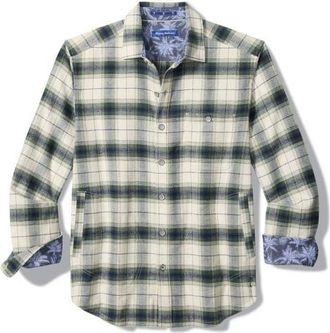 Tommy Bahama Shaw Island Plaid Cotton Flannel Shirt Jacket in Dark Jade at Nordstrom, Size Xx-Large