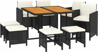 vidaXL Vidaxl - Set De Comedor De Jard&iacute;n 9 Pzas Y Cojines Rat&aacute;n Sint&eacute;tico Negro