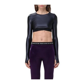 Versace Jeans Couture Long Sleeve Tops, female, Black, Size: 2XS Elegant Black Crop Top