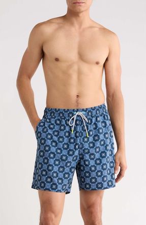 Tommy Bahama Naples Barcelos Tiles 6-Inch Performance Swim Trunks in Dress Blues at Nordstrom, Size X-Large