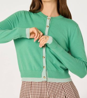 Astr Clovis Color Block Faux Layered Cardigan In Green