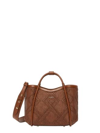 Max Mara Extra kleine Marine-Tasche von Max Mara aus bernsteinfarbenem Korbgeflecht mit Rautenmuster