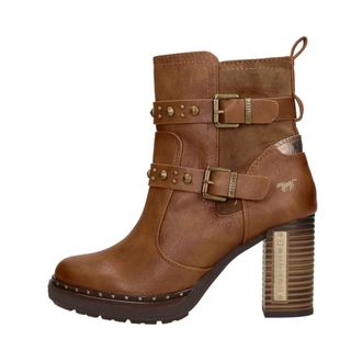 Mustang Enkellaarsjes Hak - Dames - Laarzen met Hak - Bruin - 36 EU - Leer - Schoenen
