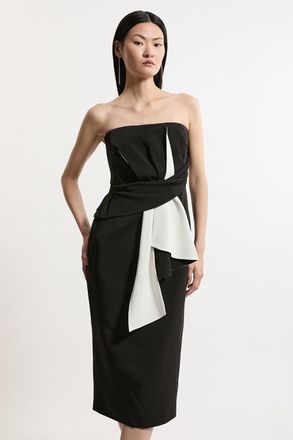 Karen Millen Womens Archive Collection - Petite Bow Detail Crepe Bandeau Midi Dress - Monochrome Multi Viscose - Size 12 UK