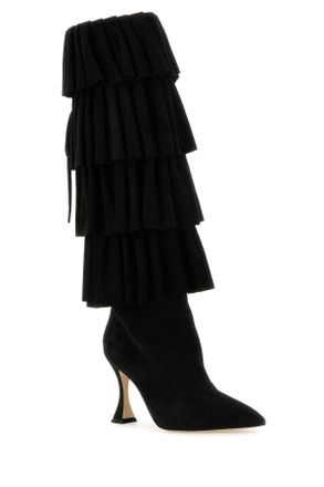 Manolo Blahnik Womens Black Suede Miralone Boots Blck Stivali