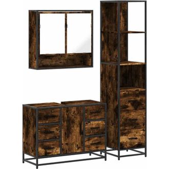 vidaXL Vidaxl Set De Muebles Ba&ntilde;o 3 Pzas Madera Contrachapada Roble Ahumado