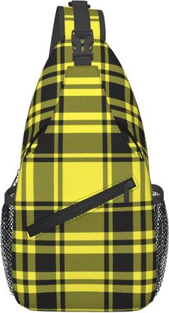 Generic Yellow Cage Tartan Plaid Scottish Chest Bag Adjustable Shoulder Bag Breathable Sling Backpack For Casual Women Traveling