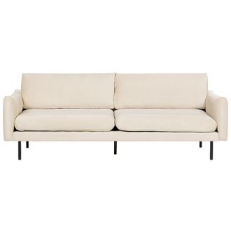 Beliani Sof&aacute; 3 Plazas Tapizado De Terciopelo Patas Negras Coj&iacute;n De Asiento Estilo Retro Moderno Beige Claro Vinterbro