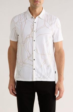John Varvatos Elio Tangled Burnout Short Sleeve Button-Up Shirt in White at Nordstrom, Size Xx-Large