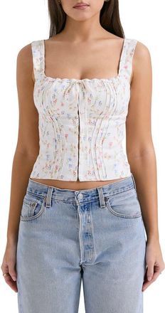 House of CB Chicca Square Neck Corset Top in White/Pink Blue Floral Print at Nordstrom, Size X-Small A