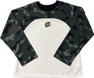 Generic Mens Long Sleeve T-Shirt, Camo Print Raglan Sleeve Crew Neck Tee, Color Block with Small Emblem Graphic, Casual Waffle Knit Top for Daily Wear-color01