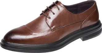 Generic Leather Shoes for Men UK Classic Derbys Soft Lace-ups Oxfords Pointed Toe Leather Shoe Block Heel Non Slip Fashion Footwear for Indoor Outdoor Athleti