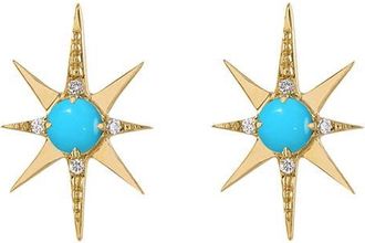 Eden Presley Starburst Stud Earrings in Yellow Gold - Turquoise at Nordstrom, Size Large