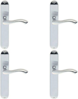 Loops 4x PAIR Curved Handle on Long Slim Latch Backplate 241 x 40mm Satin Chrome