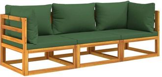 vidaXL Vidaxl - Juego Muebles De Jard&iacute;n 3 Piezas Madera Maciza Y Cojines Verdes