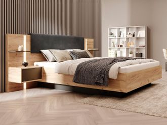 Vente-Unique Letto con contenitore con comodini - con LED - 160 x 200 cm - Naturale e Antracite - ELYNIA