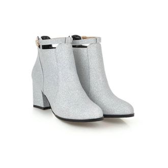 Generic Womens Square Toe Glitter Ankle Boots Sparkly Evening Party Heels with Side Zipper,Silver,6.5 UK