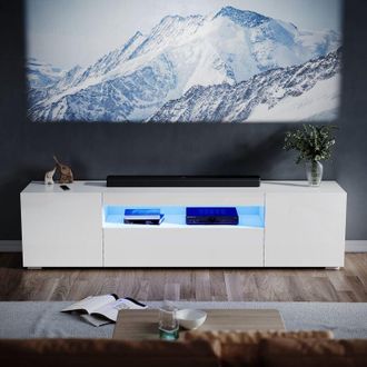 Elegant Lighting 2000mm led tv Unit Stand Cabinet Modern tv Desk Living Room Home Furniture 2 Door with Large Shelves for Storage in White High Gloss - Elegant