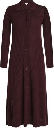 Lacoste Ribbed Knit Button-Down Midi Dress