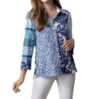 Habitat Button Down Shaped Blouse In Multi Denim/plum