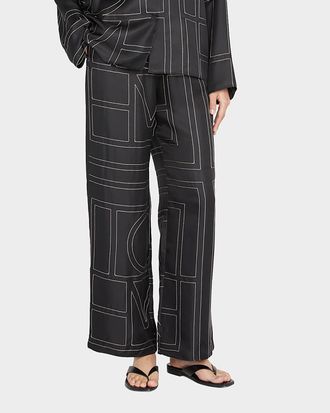 Toteme Monogram-Embroidered Silk Pajama Pants