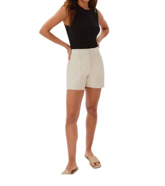 ECRU Leather Short With Pintucks In Natural