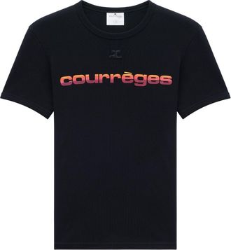 Courrèges logo-print crew-neck T-shirt - women - Cotton - S - Black