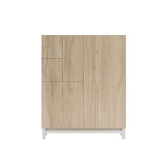 HERDASA Zapatero de melamina roble claro patas blanco 112x90x27 cm