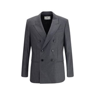 Ami Gray Fleece Wool Mens Blazer