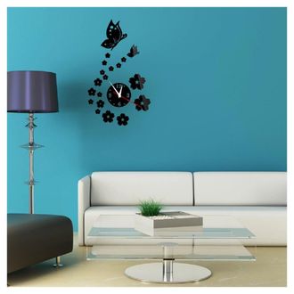 Trade Shop Trade Shop - Specchio Parete Adesivi 3d Orologio Motivo Farfalla Fiore Soggiorno Decorazione