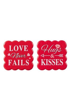 Glitzhome 6H Set of 2 Valentines Wooden Table Decor in Red at Nordstrom, Size Small