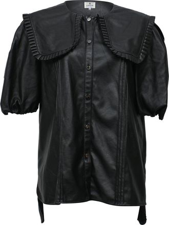 Lanvin Oversized Collar Blouse in Black Leather
