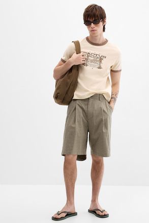 Obey Mens Mini-check pleated Bermuda Shorts Baggy fit