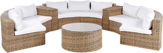 Beliani Garden Patio pe Rattan U-Shaped Lounge Conversation Set with Storage Cushions Golden Brown Severo