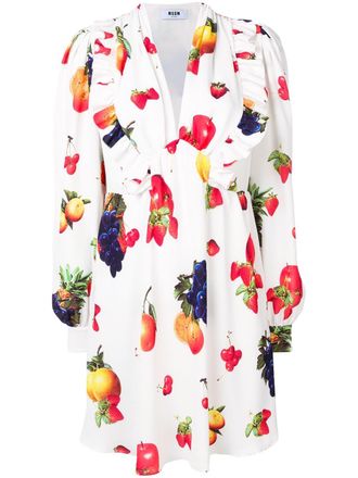 Msgm fruit print midi dress - women - Polyester/Polyester - 40 - White