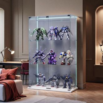 OEM Vitrina De Vidrio Led, 3 Estantes, Puertas Dobles, Armario De Presentaci&oacute;n Para Sal&oacute;n, Estilo Escandinavo, 123 X 78 X 35cm, Blanco