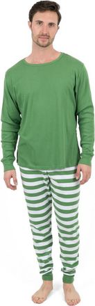 Leveret Mens Cotton Striped Matching Family Holiday Pajamas in Solid Green Top & Striped Pant at Nordstrom, Size Xx-Large
