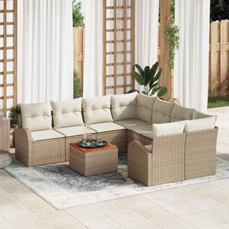 vidaXL Conjunto De Sof&aacute; De Jard&iacute;n 9 Pcs Beige Polirat&aacute;n Vidaxl