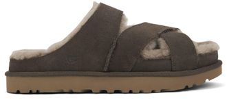 UGG Womens Slip-On Shoes Dense Smoke Leather Sandal